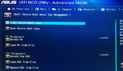 How to enable Secure Boot in the BIOS settings in Asus Laptops